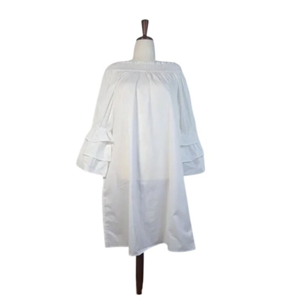 NWT Harshman Daphne Ruffle Cuff Cotton Poplin Dress In Off-White - XS - Picture 7 of 12